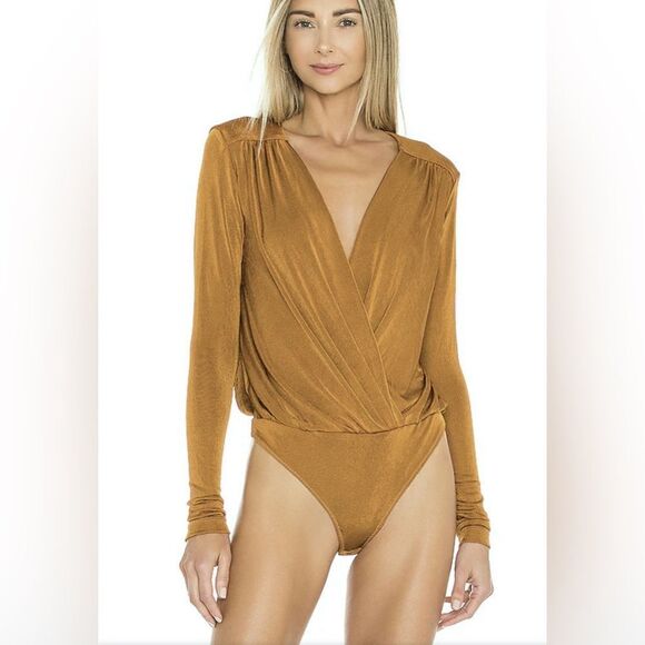 Free People Intimates Long Sleeve Plunge Turnt Bodysuit S - Picture 1 of 9